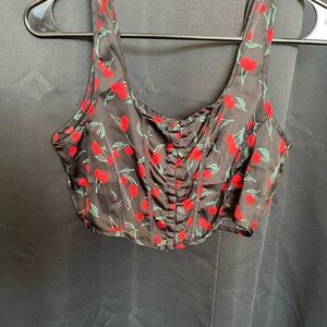 Cherry Patterned Black Crop Top